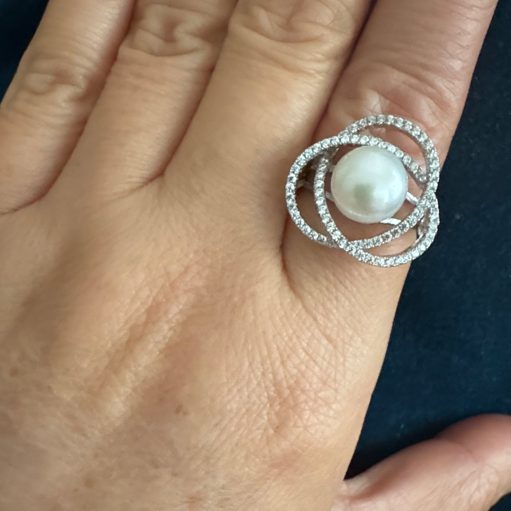 Elegant stunning freshwater pearl, S925  14k white gold plated ring